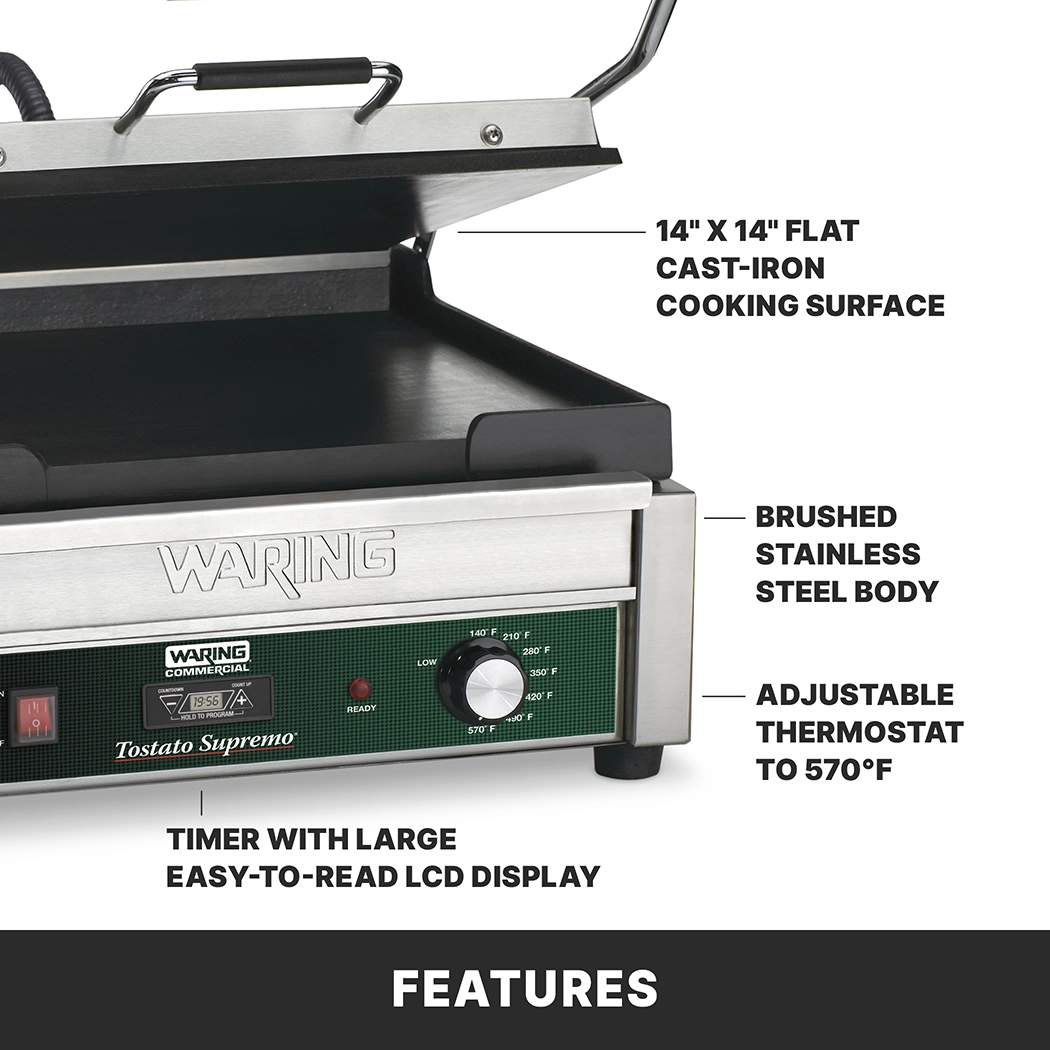 Flat Panini Grill with Timer, 14" x 14"
